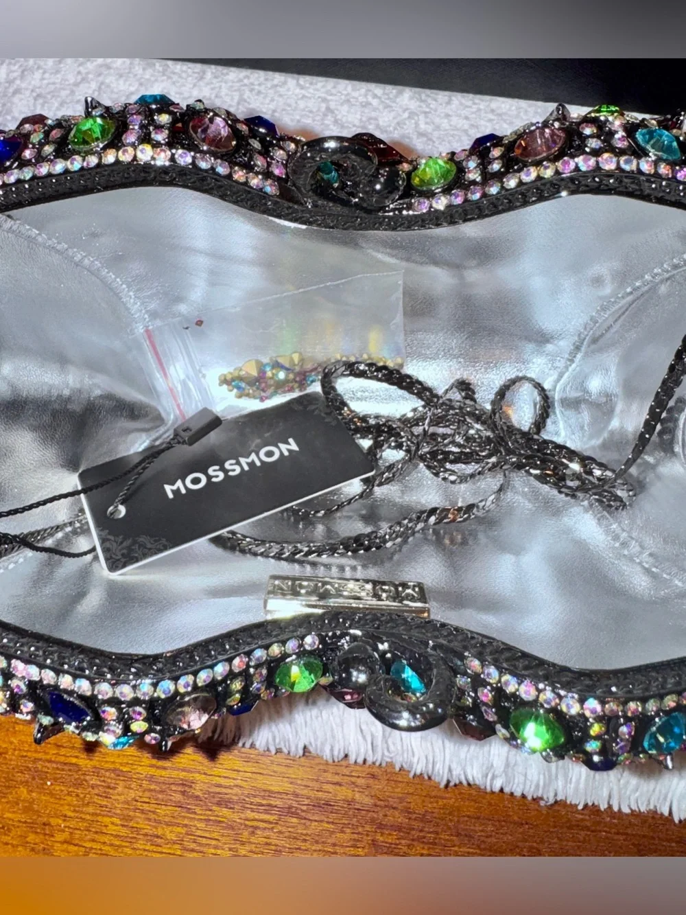 Crystal-Embellished Rose and Rainbow Color Vibrant sparkly Opera Clutch Bag